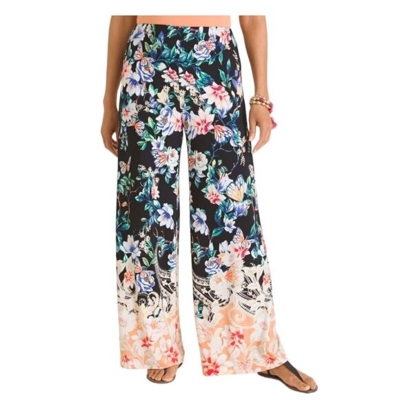CHICOS Butterfly Garden Print Palazzo Bicolor pants Size 16/18 US elastic waist - Picture 7 of 13